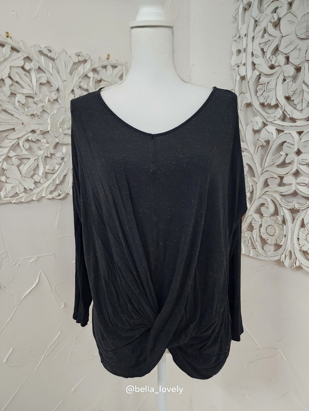 Sparkly Willow Black Twist-Front Long Sleeve Tee